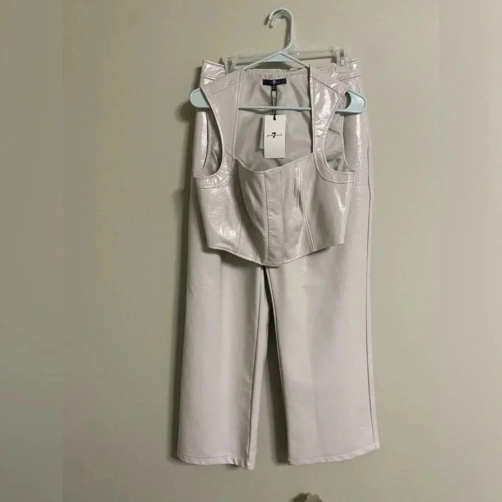 7 For All Mankind 2 Piece Vegan Faux Leather Set Size Medium Wide Pants New NWT